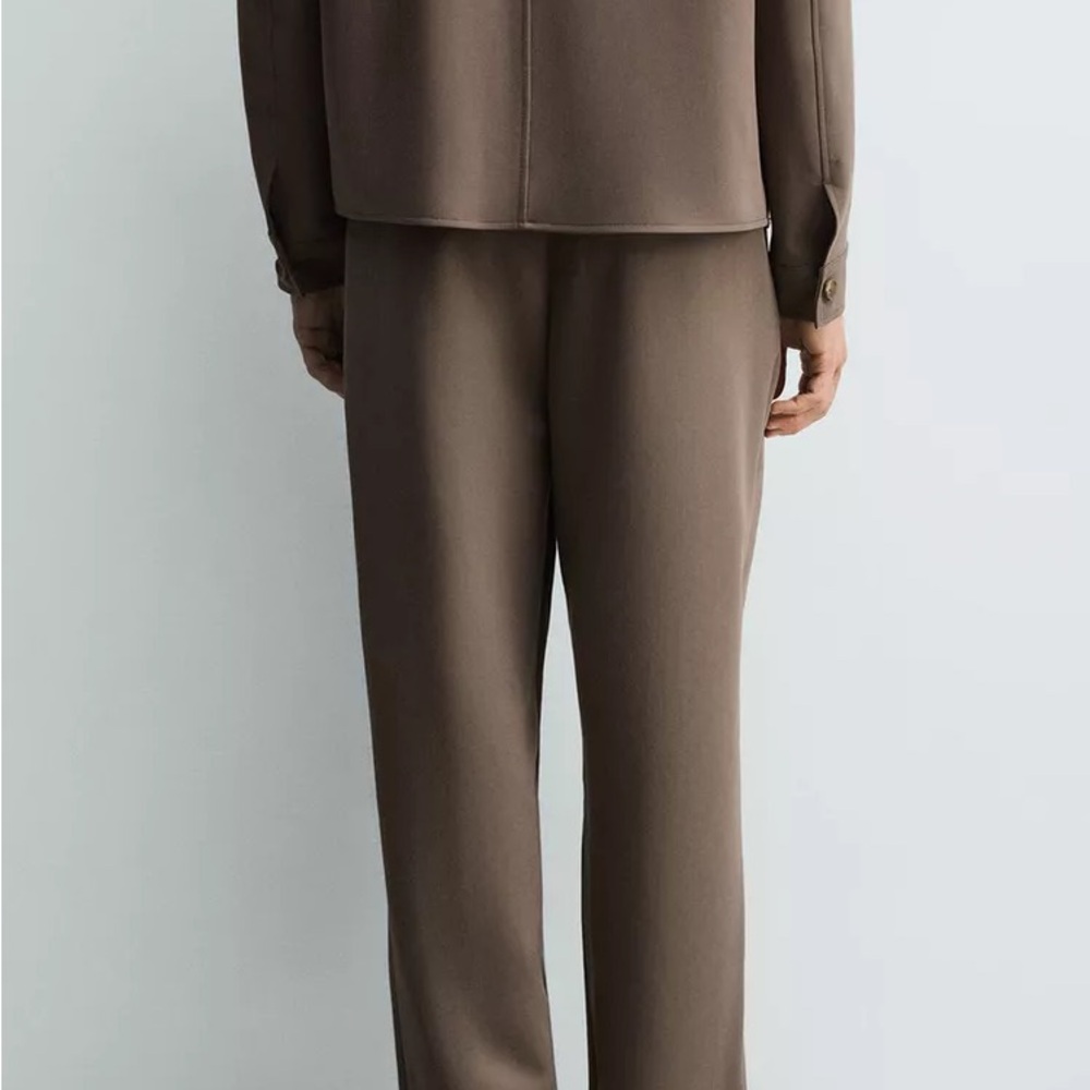 Wide Leg Pleated Trousers - Brown/ Taupe - Picture 6 of 9